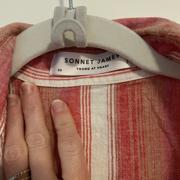 Sonnet James striped linen playsuit pink / red / cream - Picture 6 of 6
